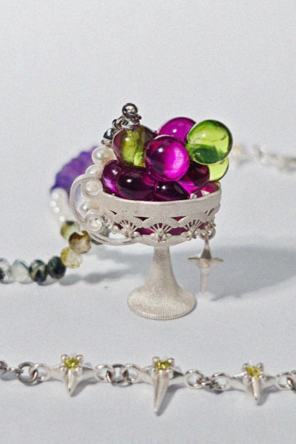 S925 Fresh Grape Natural Stone Pearl Choker Necklace B3937