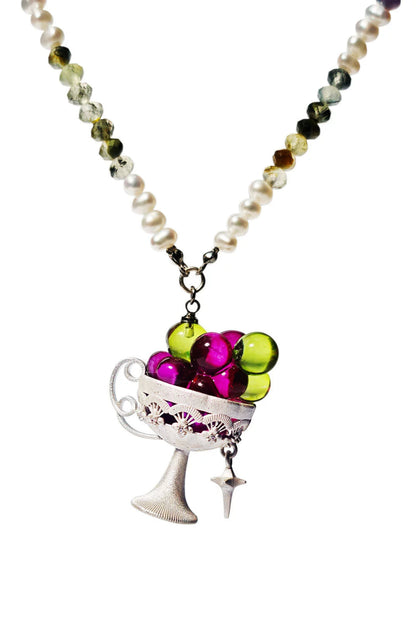 S925 Fresh Grape Natural Stone Pearl Choker Necklace B3937