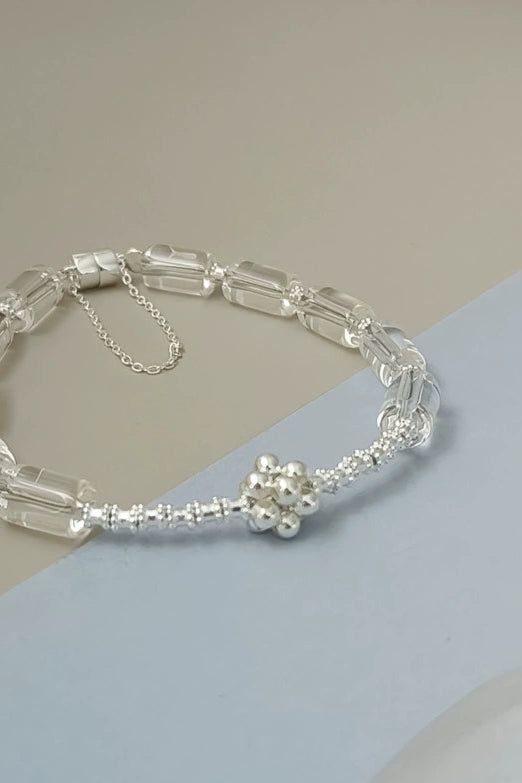 S925 ビーズブラジル産ホワイトクリスタルブレスレット　B4208