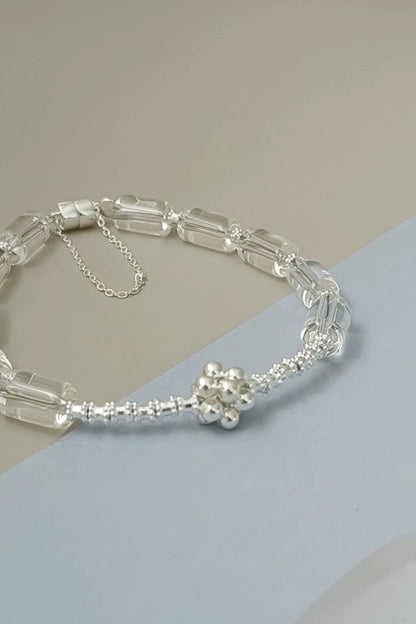 S925 ビーズブラジル産ホワイトクリスタルブレスレット　B4208