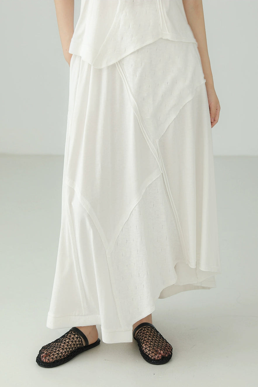 Black cotton irregular patchwork skirt B4134