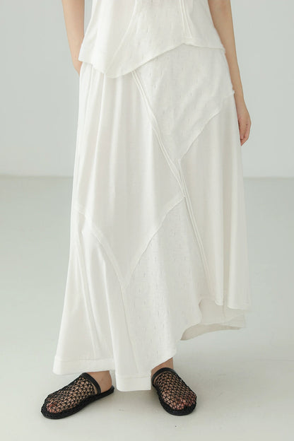 Black cotton irregular patchwork skirt B4134