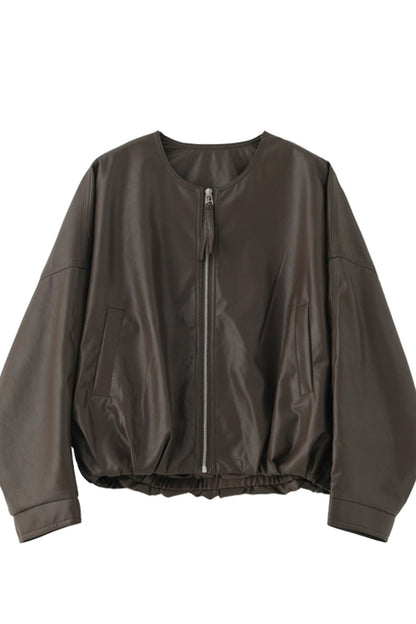 Minimalist PU Leather Cropped Jacket B4657