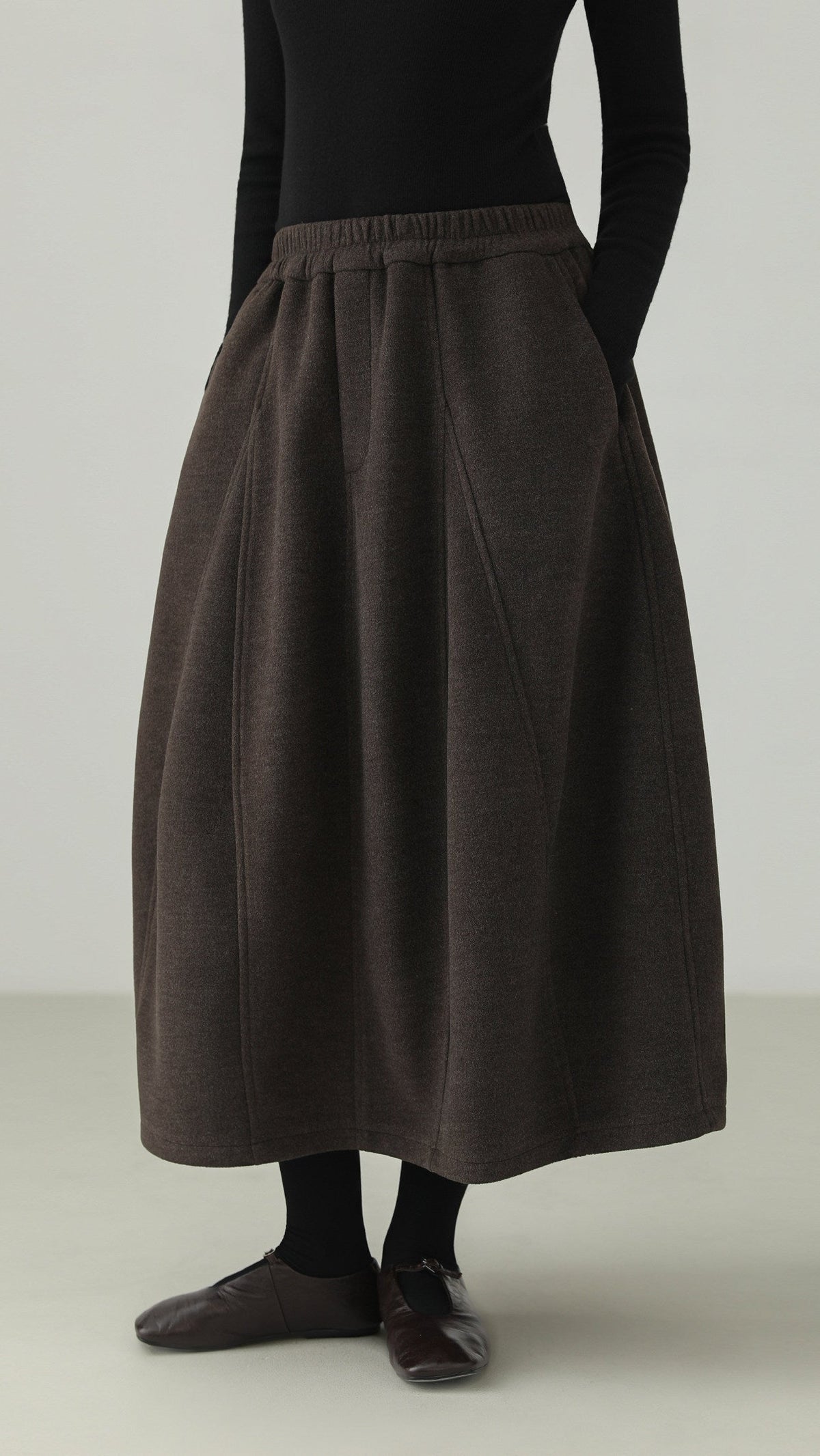 Wool-blend balloon midi skirt B5002