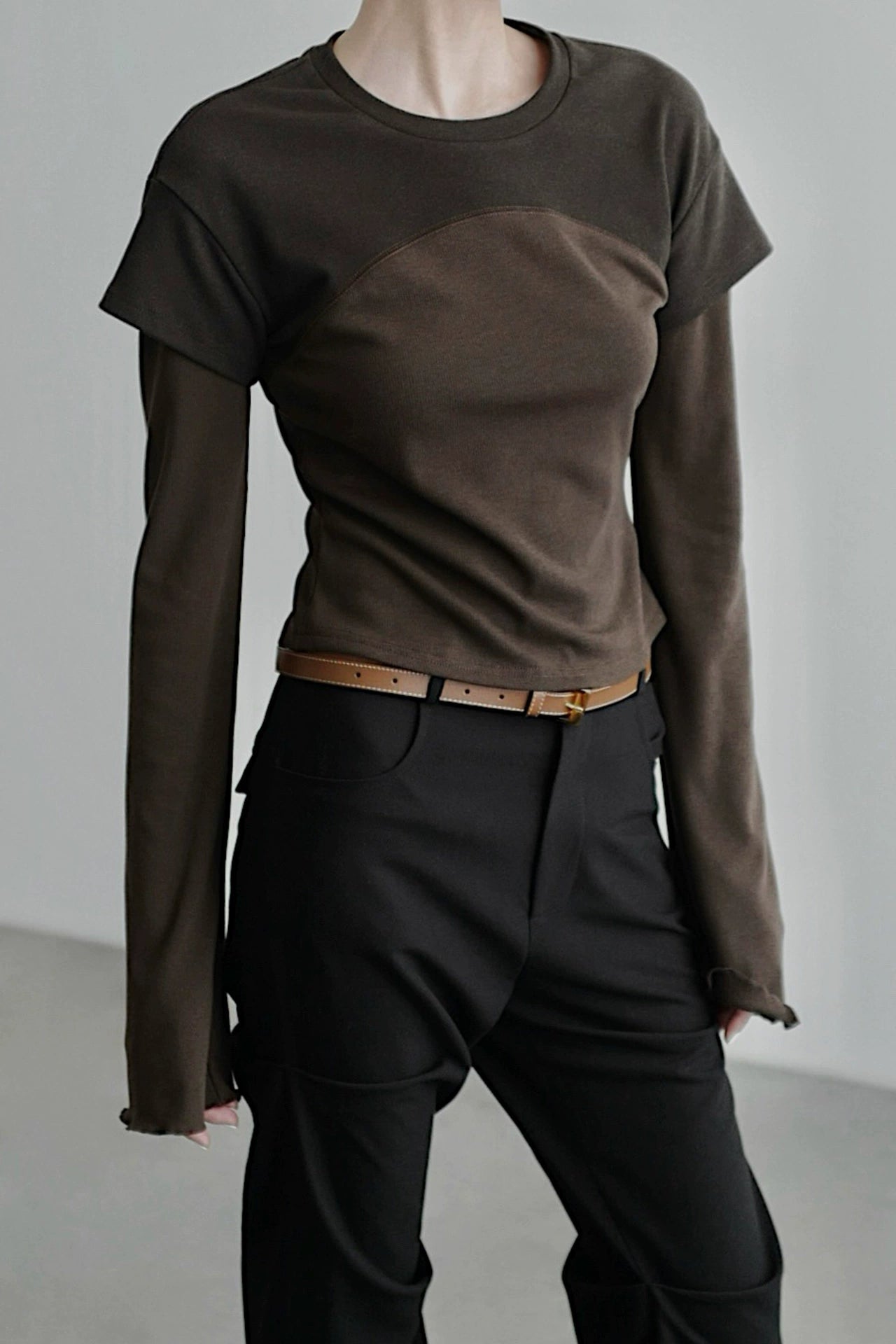 Fake two-piece flared long-sleeved T-shirt B4344