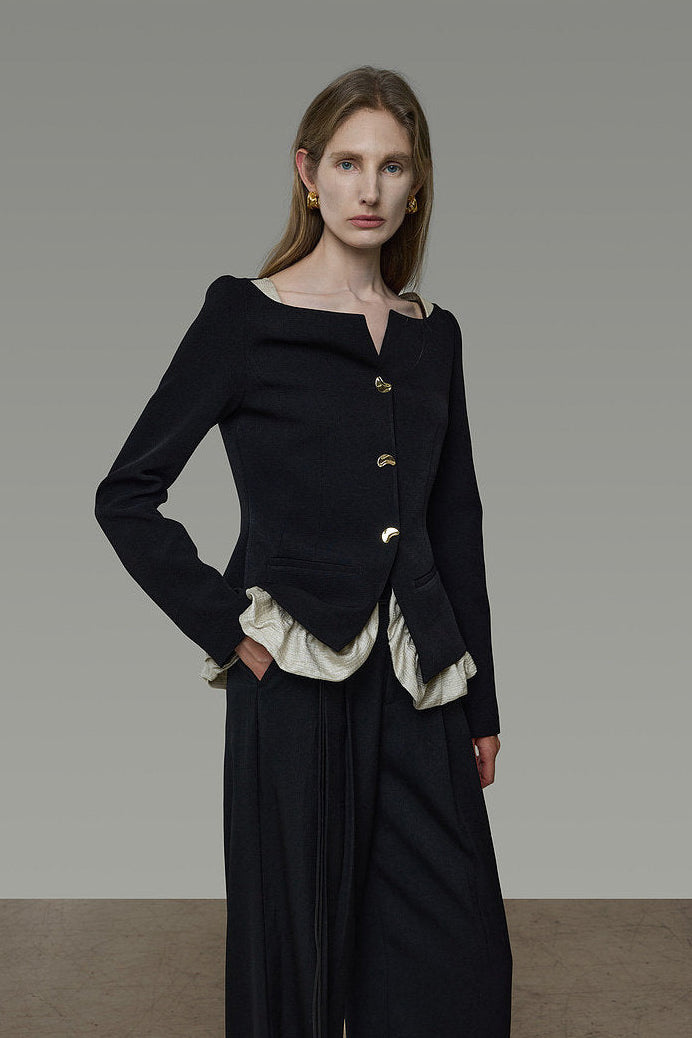 Bicolor Faux Layered Short Jacket B4941