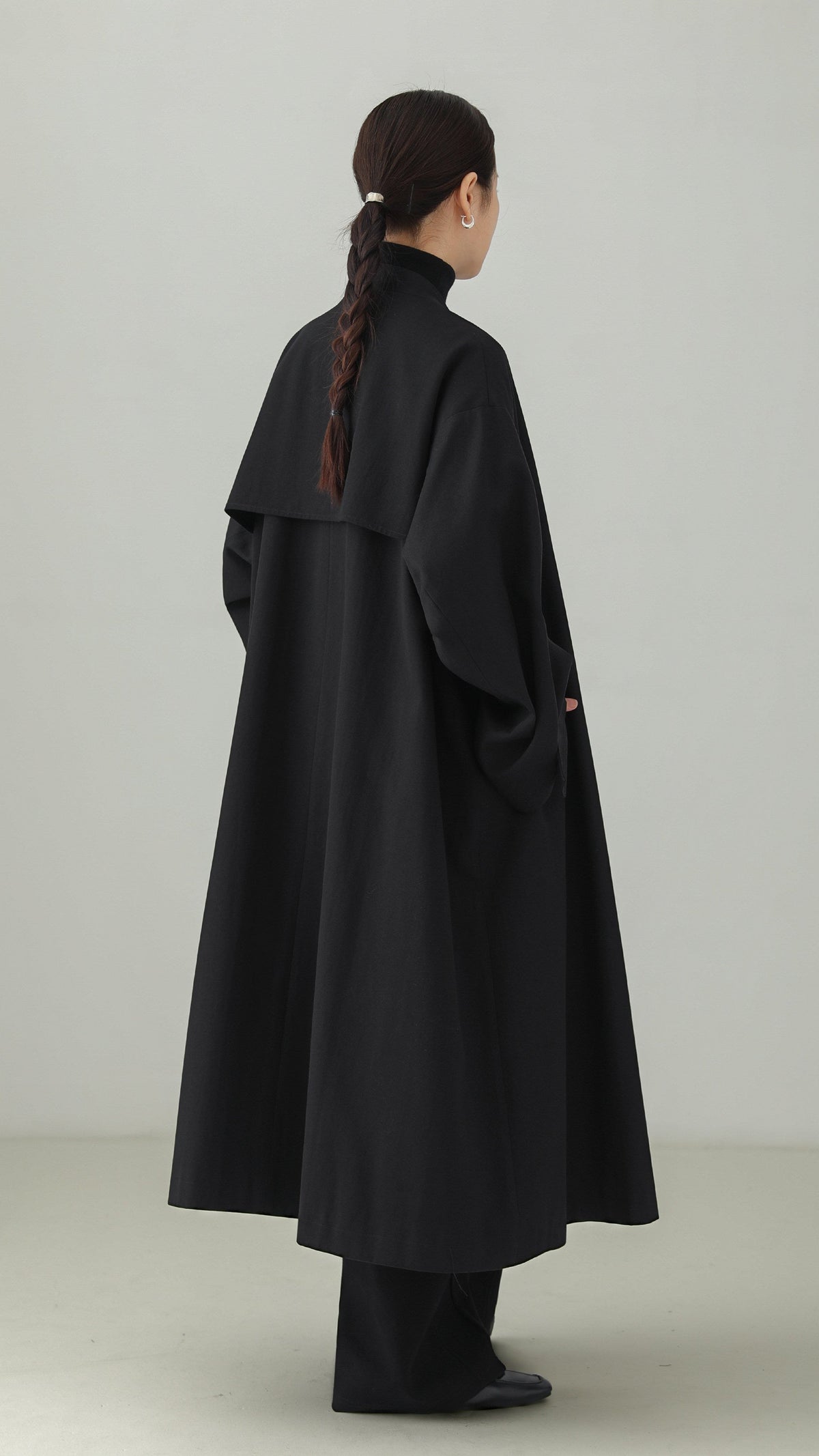 Tencel Cotton No-Collar Long Coat B5009
