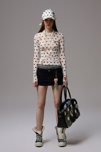 Cat &amp; Dog Dot Print Mesh Shirt B4322