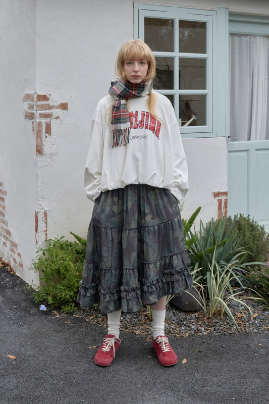 Camouflage cut and sew irregular skirt B4395