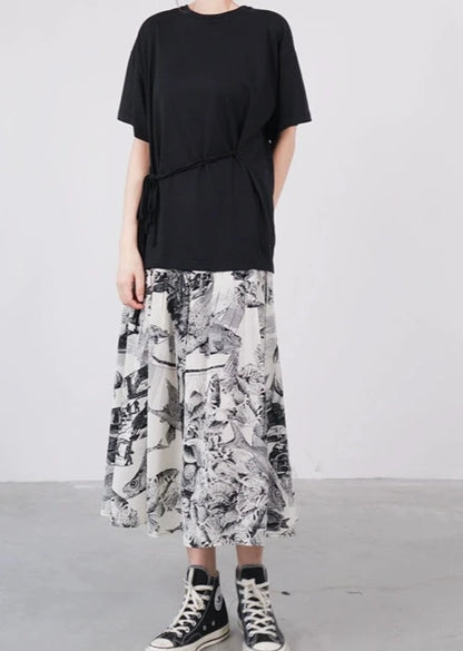 Full elastic mid-length drape skirt B2752