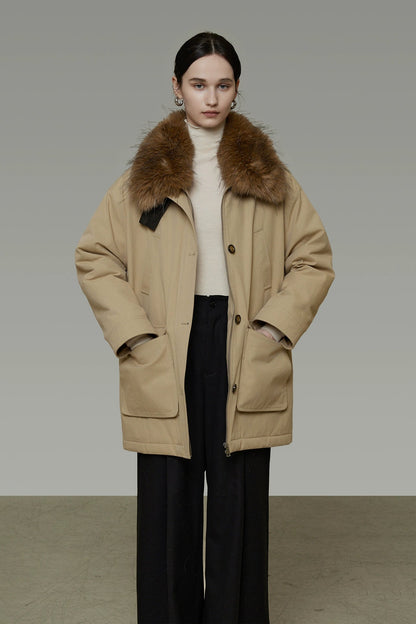 リムーバブルファーカラーコットンパディッドコート　B4509