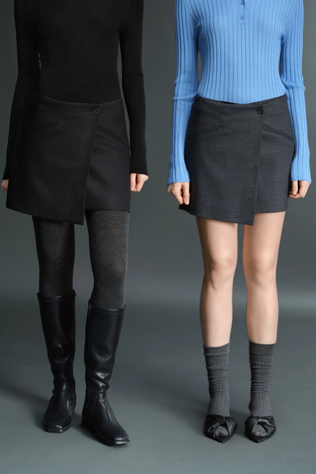 美利奴羊毛混紡不對稱裹身短裙褲 B4481