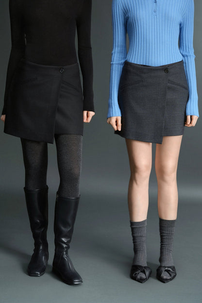 美利奴羊毛混紡不對稱裹身短裙褲 B4481