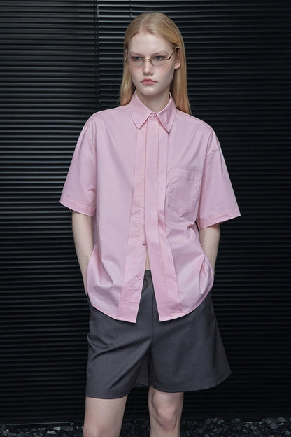 ピンクドロップショルダープリーツシャツ　B3877