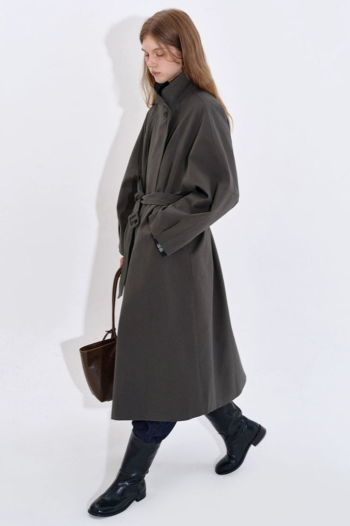 Stand collar long windbreaker coat B4397