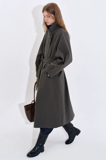 Stand collar long windbreaker coat B4397