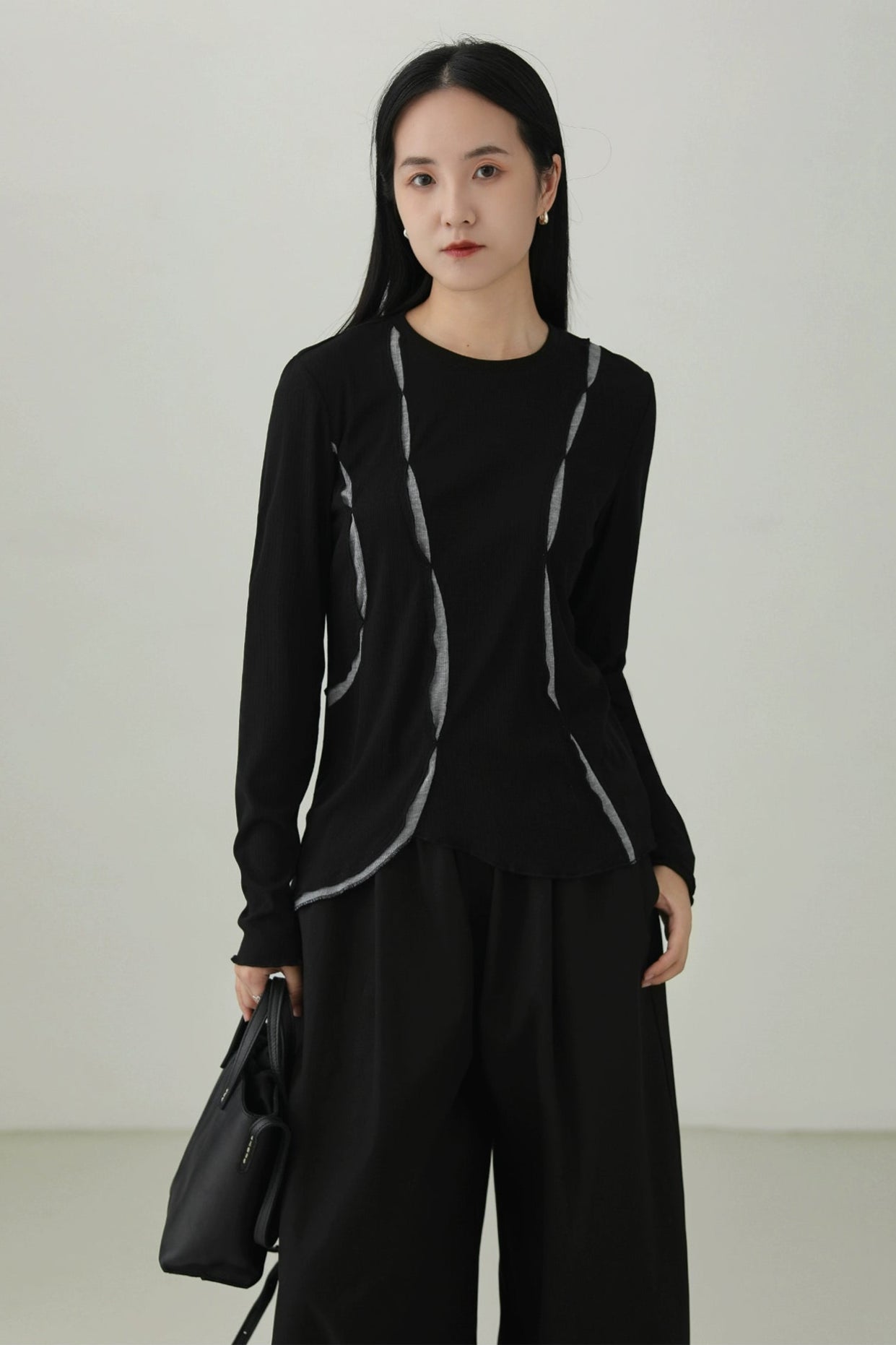 Irregular contrast color long sleeve T-shirt B4277