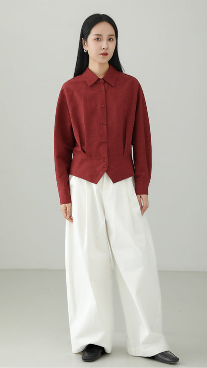 Linen blend peplum design top B4665