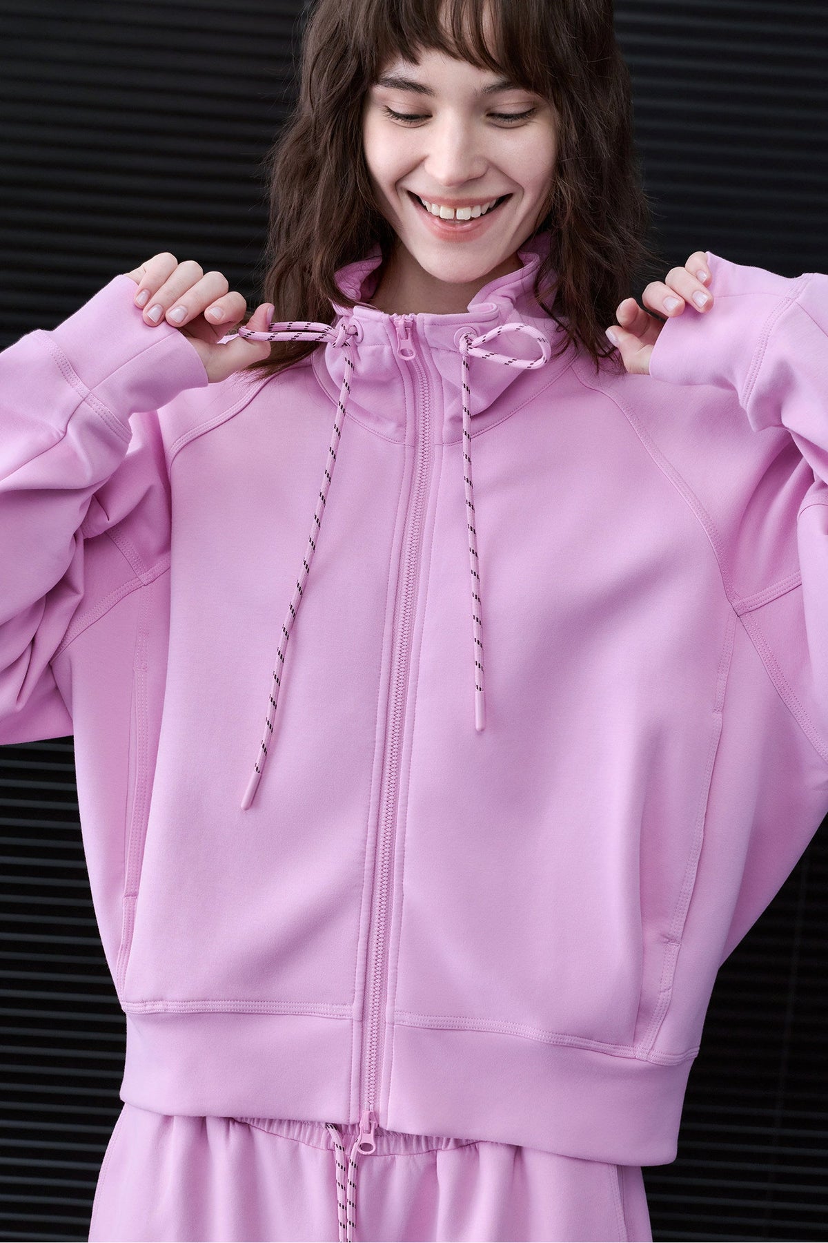 Pink Drawstring Stand-Collar Jacket B5023