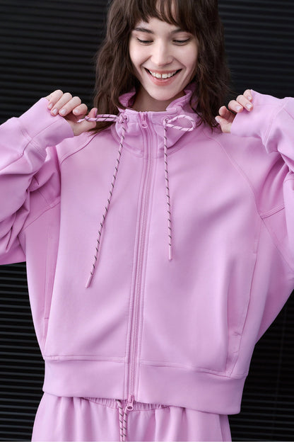 Pink Drawstring Stand-Collar Jacket B5023