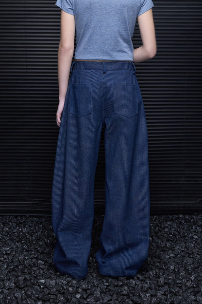 Denim Blue Stylish Wide Pants B4776