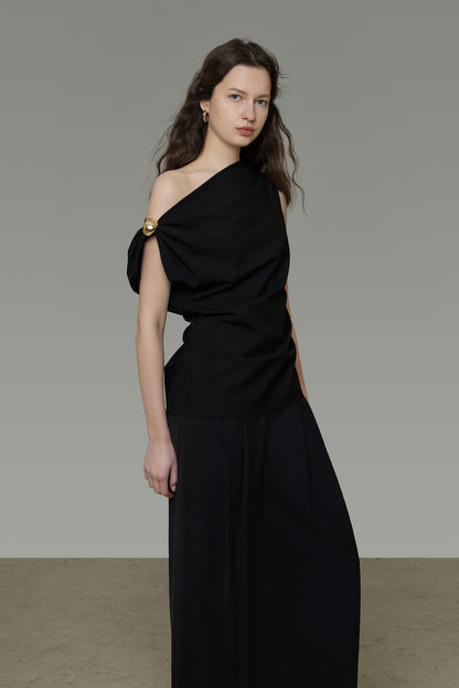 Black One-Shoulder Fitted Top B4773
