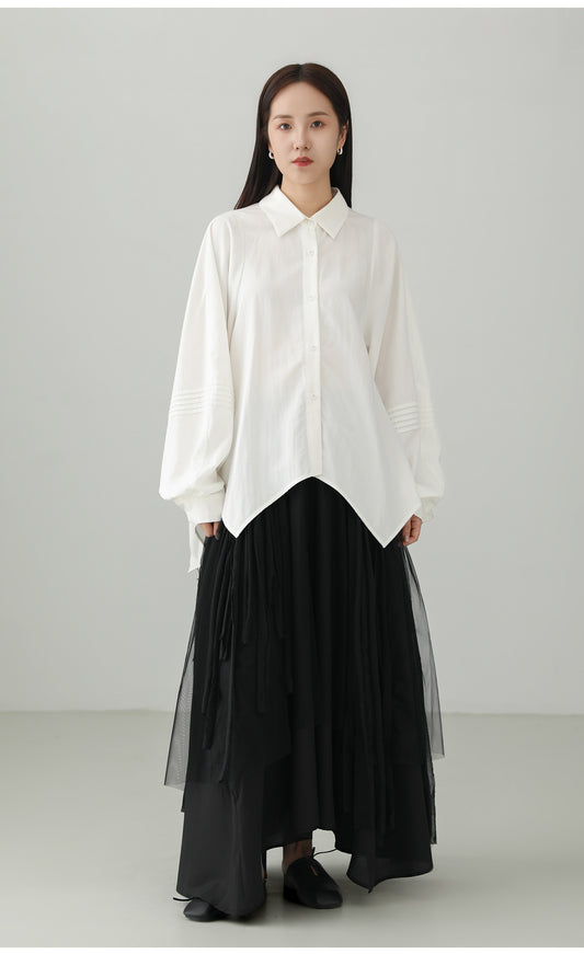 ヘップバーンブロッサムスリーブアシンメトリーシャツ　B4705