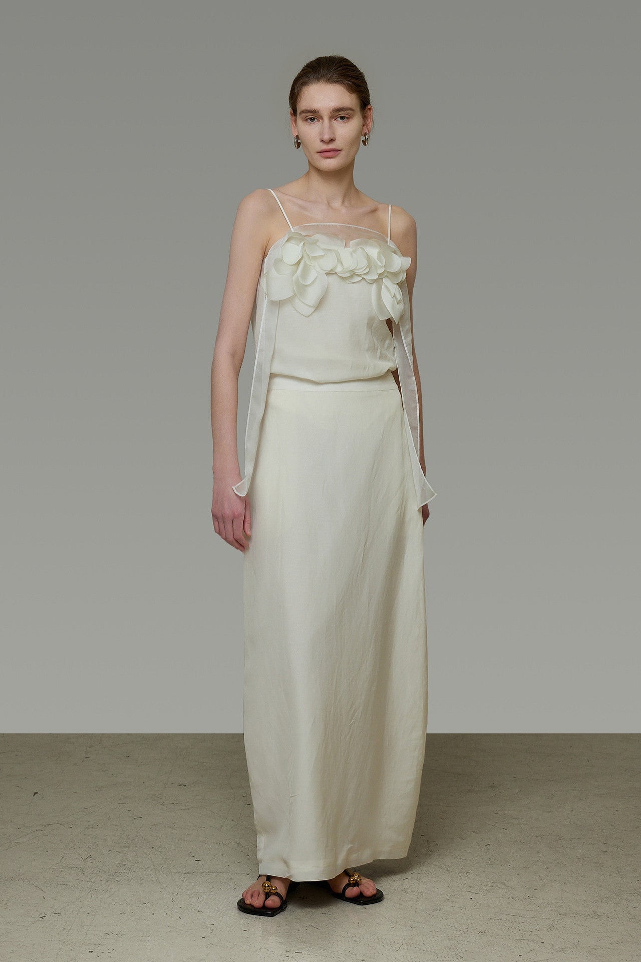 White 3D Floral Cami and Skirt B4766