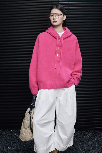 100％ウールバービーピンクフード付きセーター　B4579