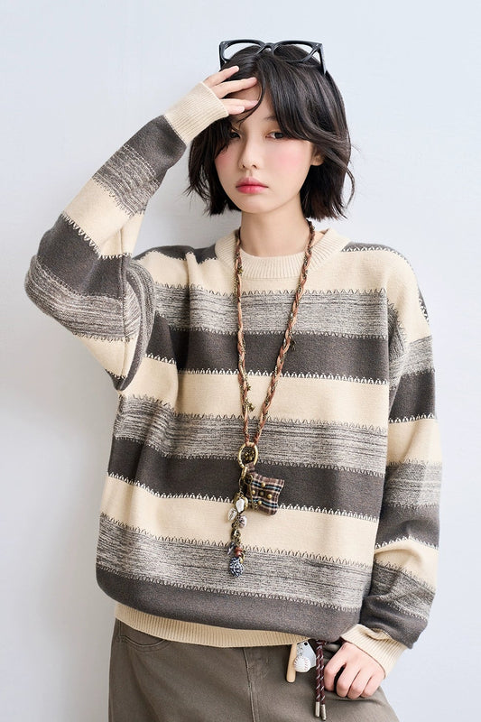 Apricot Stripe Loose Sweater B4433