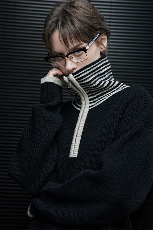 ブラックカラーブロックハイネック　B4425