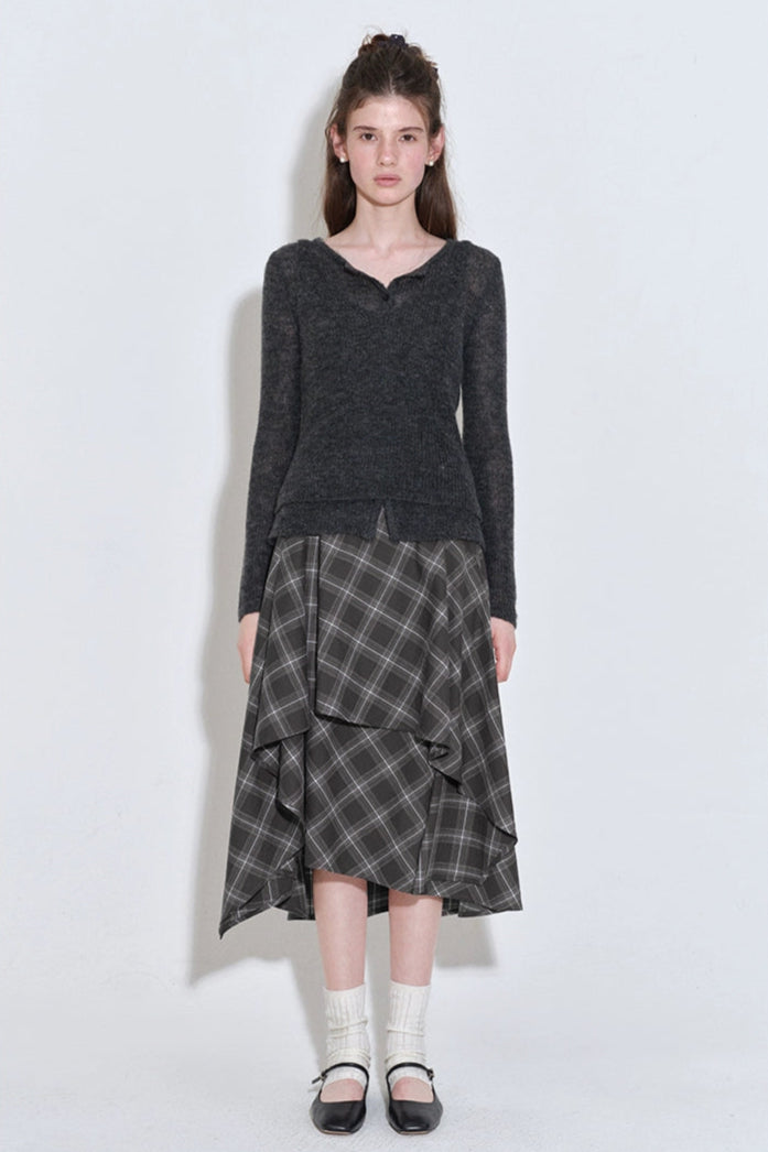 格紋層疊不規則半身裙 B4216