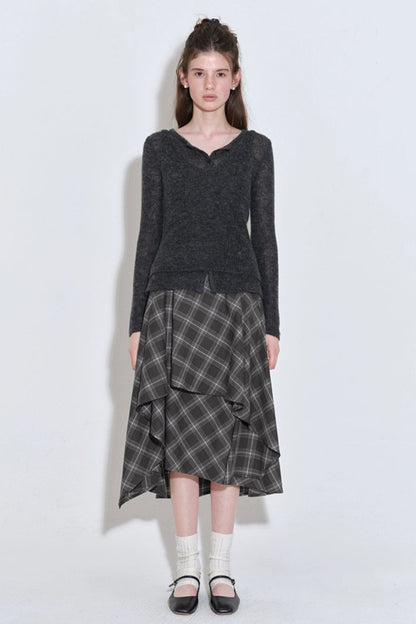 格紋層疊不規則半身裙 B4216