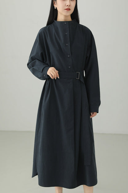 Red Tencel Blend Stand Collar Dress B4663