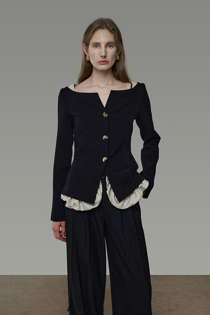 Bicolor Faux Layered Short Jacket B4941