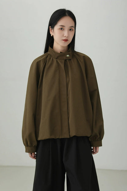 Stand collar gathered jacket B4274