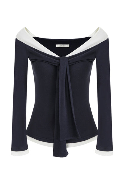 フェイクツーピースコントラストカラートップス　B4291