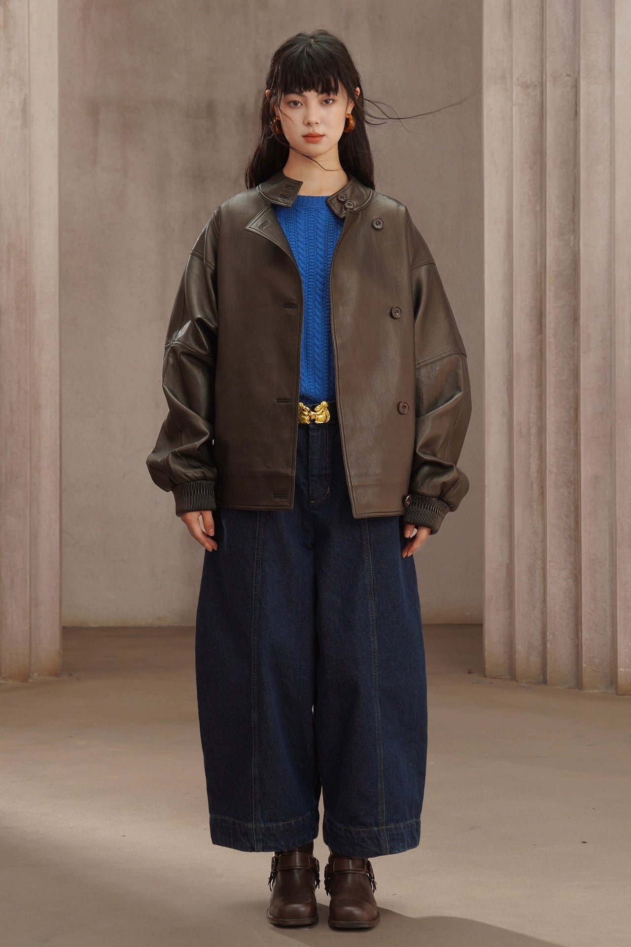 美國復古摩托車PU寬鬆夾克 B4458