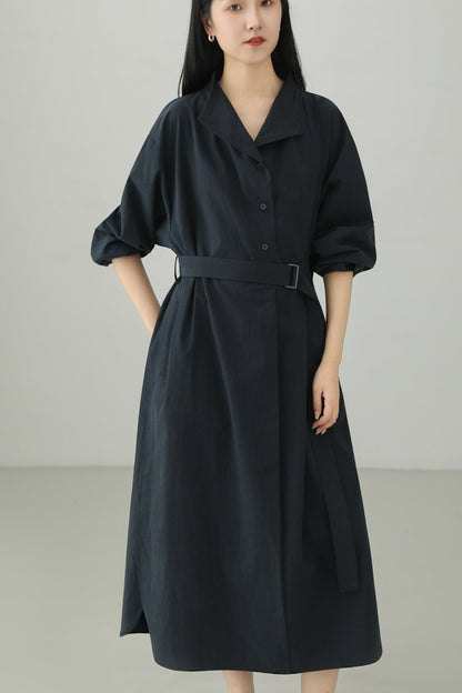 Red Tencel Blend Stand Collar Dress B4663