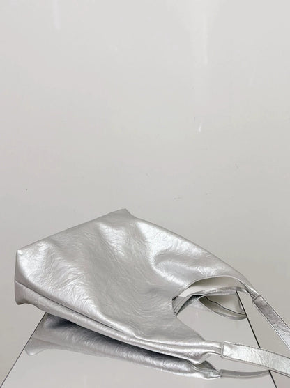 Silver one shoulder tote bag B2718