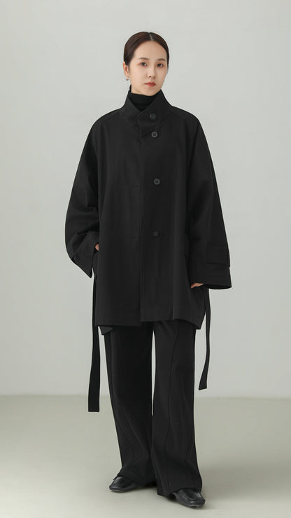 Black 100% Cotton Belted Design Trench Coat B5007