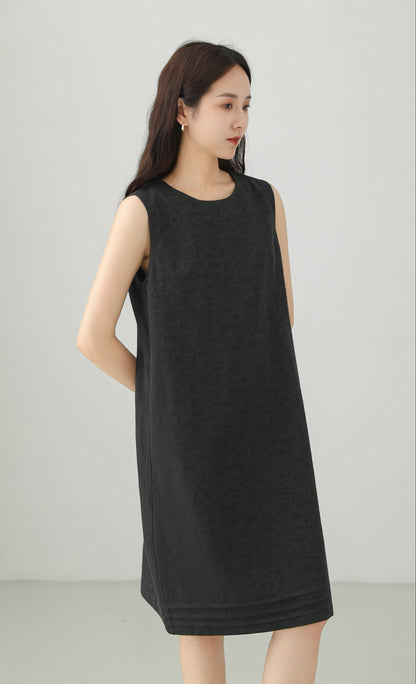Linen Blend Jacquard Sleeveless Midi Dress B4891