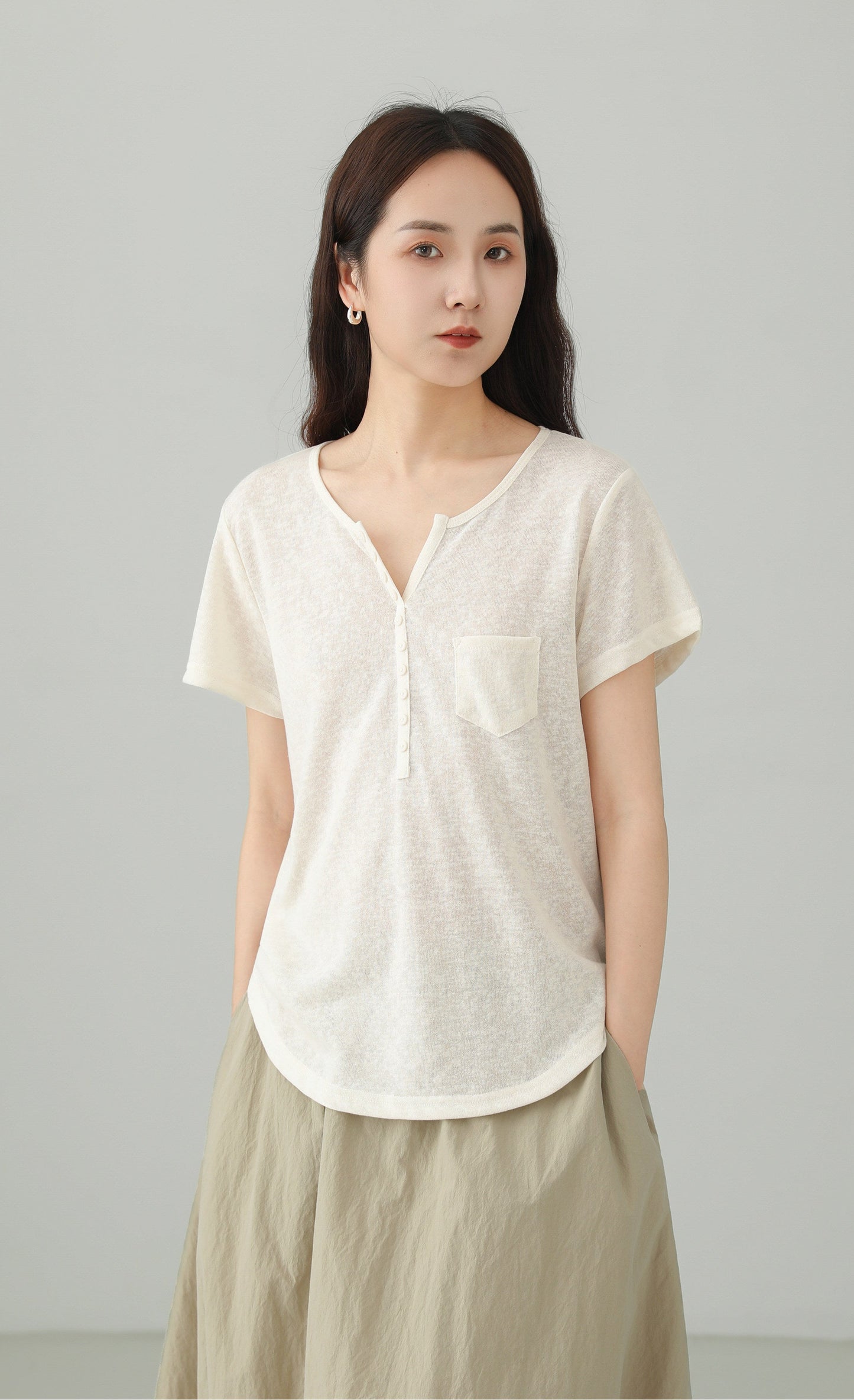 VネックアイスタッチワイドTシャツ　B4850