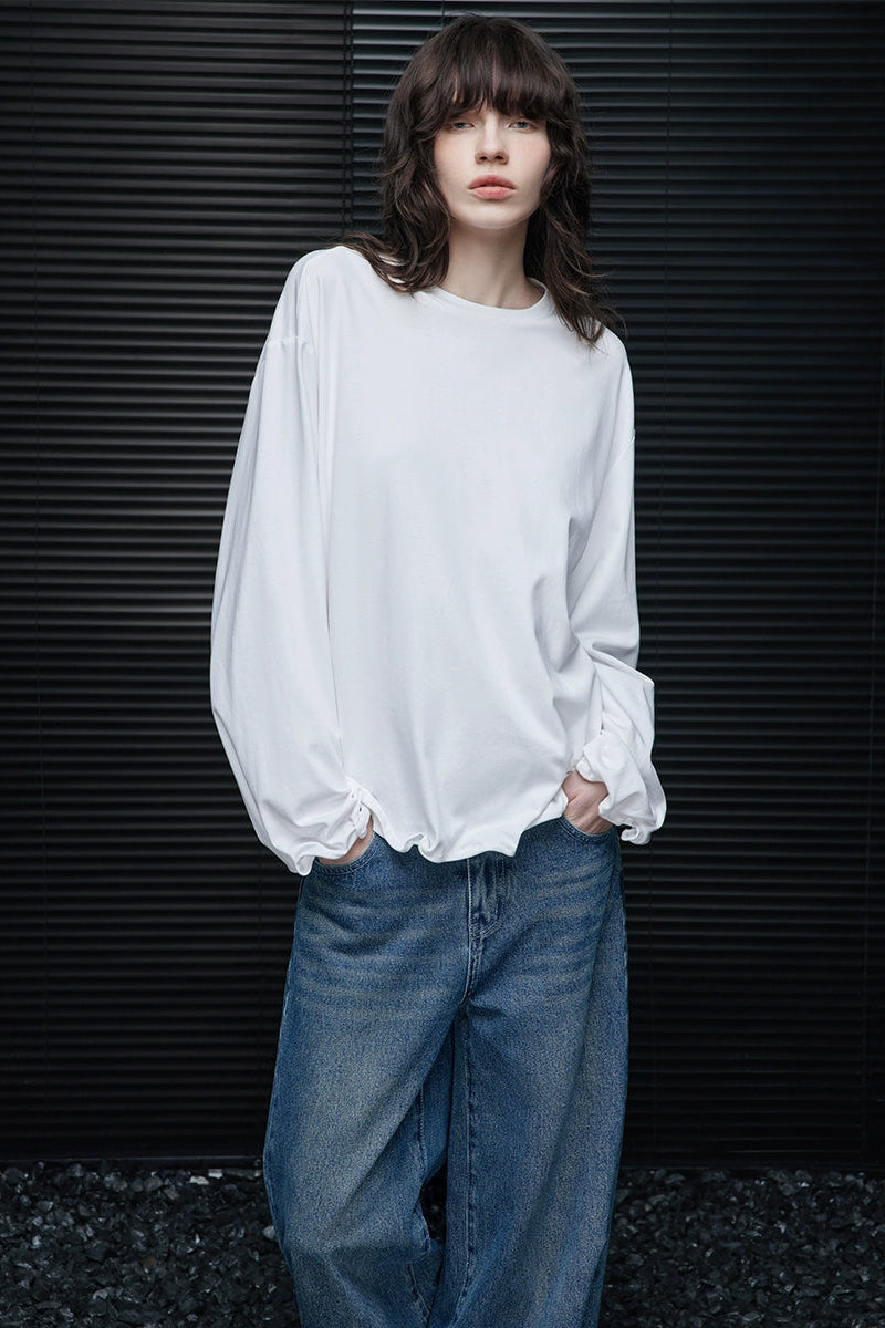 ホワイトコットンルーズ長袖Ｔシャツ　B4224