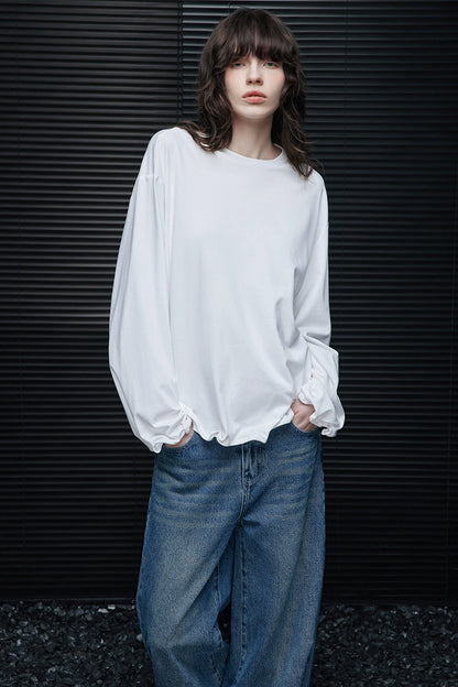 ホワイトコットンルーズ長袖Ｔシャツ　B4224