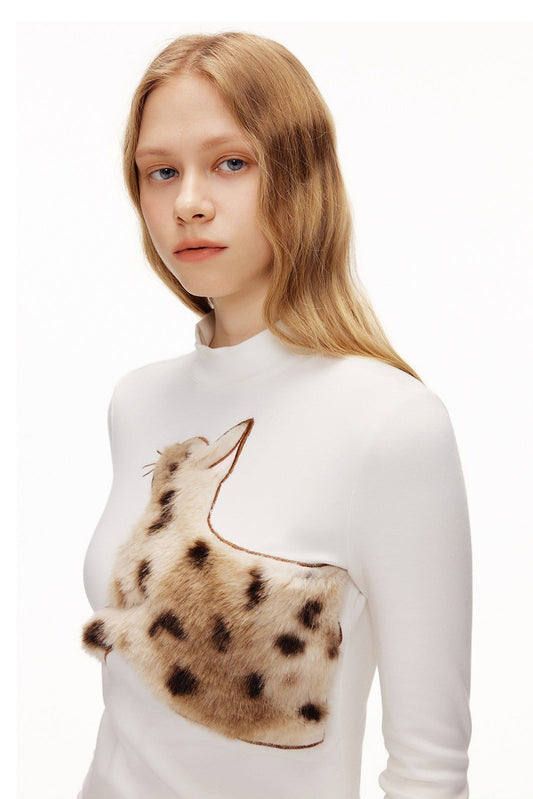 貓馬圖案貼花刺繡高領T卹 B4589