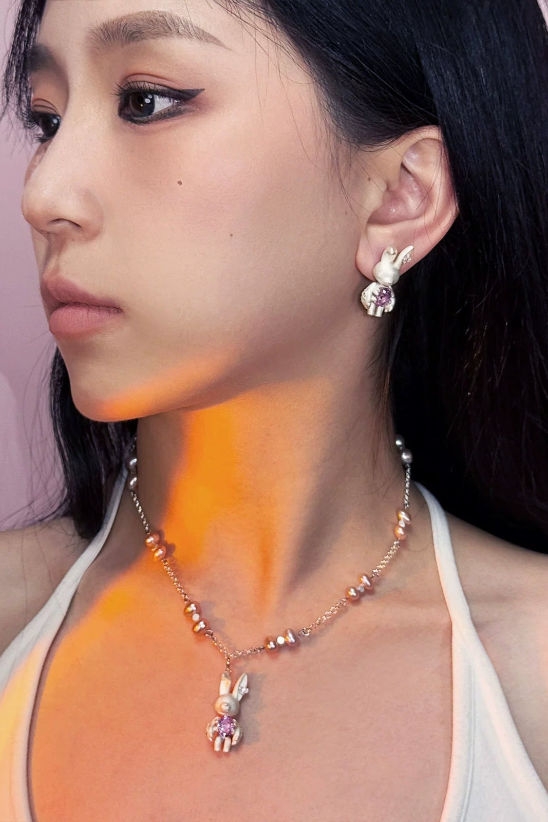 S925ダークゴシックバニーピアス（シングル）　B3977