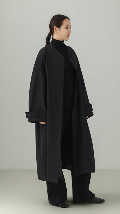 Tencel Cotton No-Collar Long Coat B5009