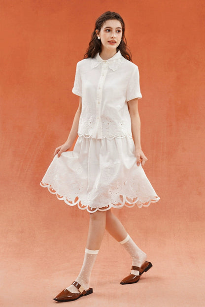 ホワイトカットアウト刺繡スカート　B3929