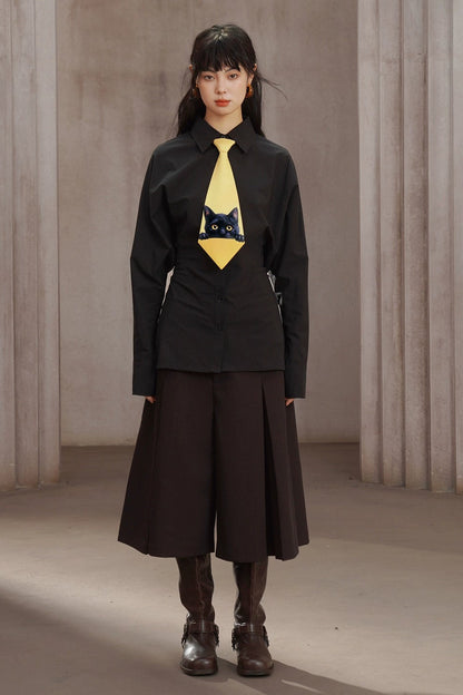 コーヒーカラーAラインワイドスカンツ　B4450